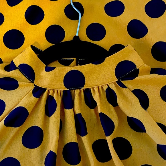Zara High Neck Mustard & Black Polka Dot Blouse- Small - Picture 5 of 6